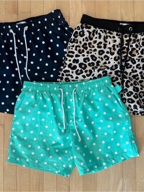 Men's Teal Polka Dot Swim Trunks - Classic Drawstring